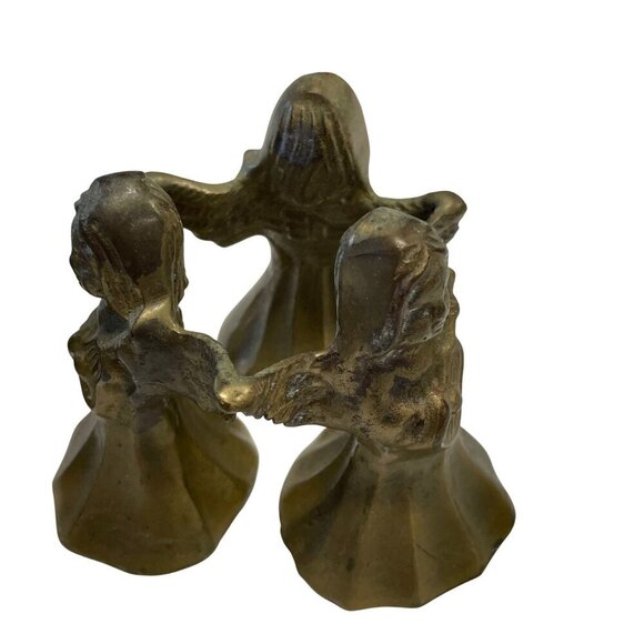 Vintage Solid Brass Circle of Friends Cherubs Angles Figurines Pair MCM - Picture 3 of 5